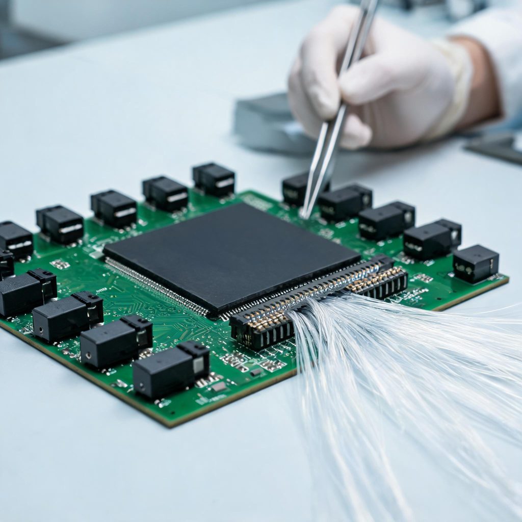 Switch ASIC package surrounded by optical engine modules with a high-density multi-fiber connector aligned to the package edge