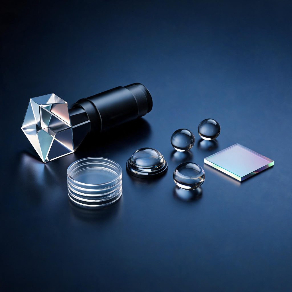 Folded periscope telephoto prism assembly beside waveguide display glass wafers, moulded aspheric lenses and a coated optical window