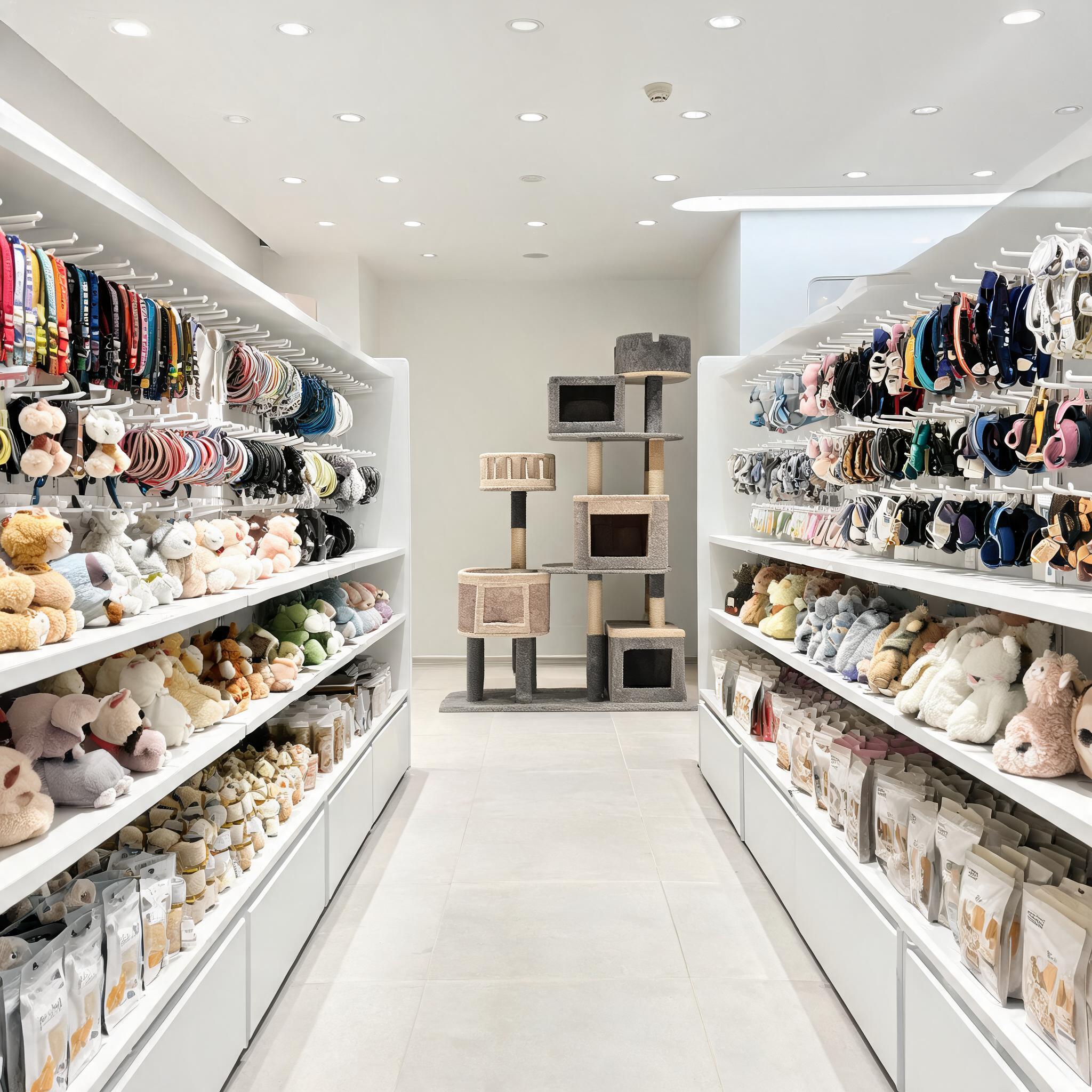 Generic illustration of pet accessories displayed in retail